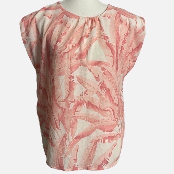 Flying Tomato Tops - Flying Tomato Pink and White Palm Leaves Padded Shoulders Top